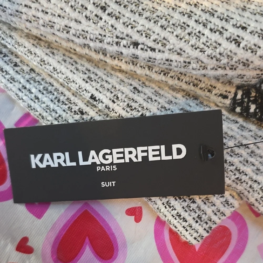 Karl Lagerfeld Paris Tweed Mini Skirt Black White Size 14 NWT